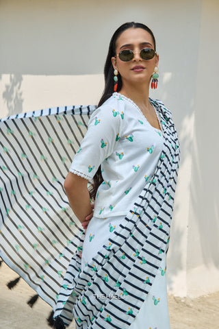 Cactus Kiss Black Cotton Saree