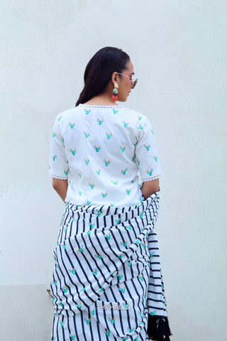 Cactus Kiss Black Cotton Saree