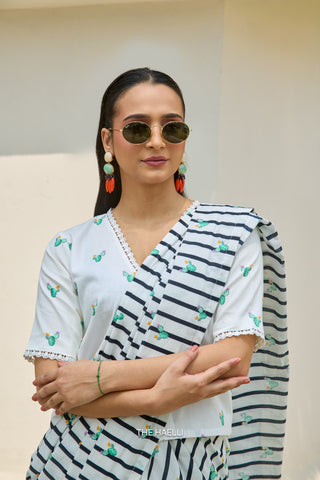 Cactus Kiss Black Cotton Saree