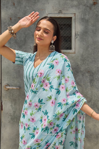 Half Moon Blue Cotton Saree