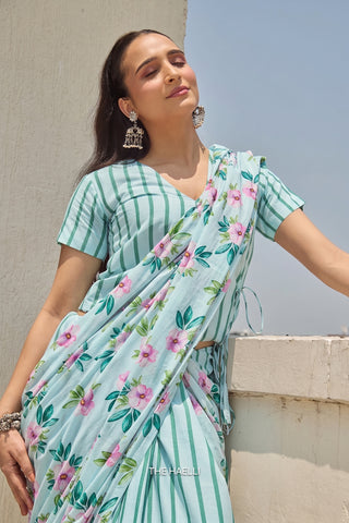 Half Moon Blue Cotton Saree