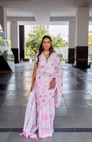 Dot Drama Pink Cotton Saree