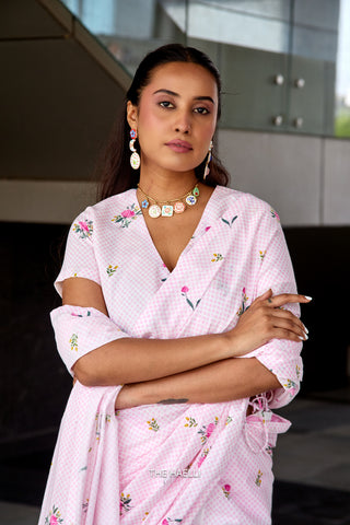 Dot Drama Pink Cotton Saree