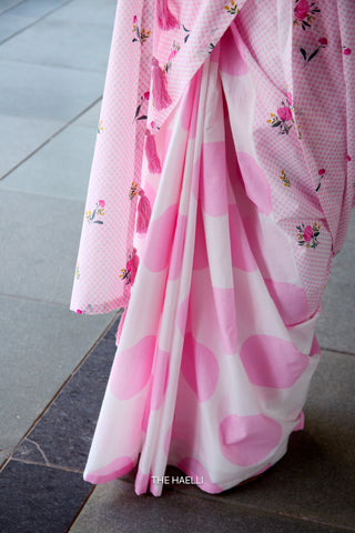 Dot Drama Pink Cotton Saree