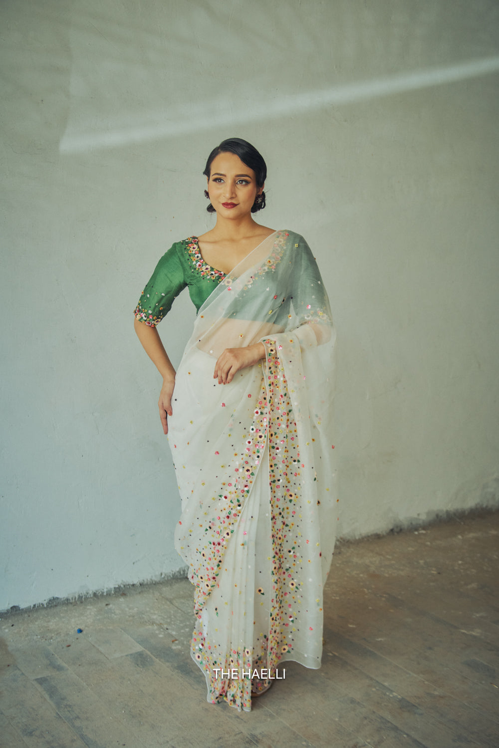 Lily White Single Border Organza Silk Saree