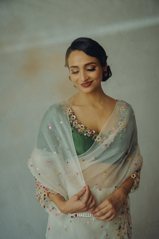 Lily White Single Border Organza Silk Saree
