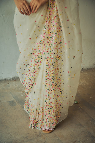Lily White Single Border Organza Silk Saree