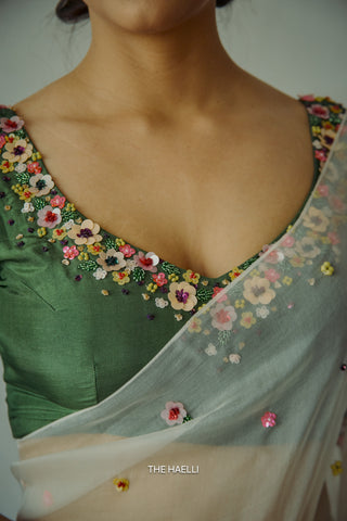 Lily White Single Border Organza Silk Saree