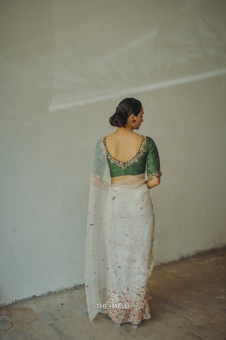Lily White Single Border Organza Silk Saree