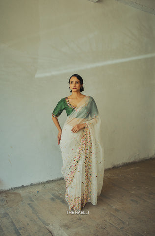 Lily White Single Border Organza Silk Saree