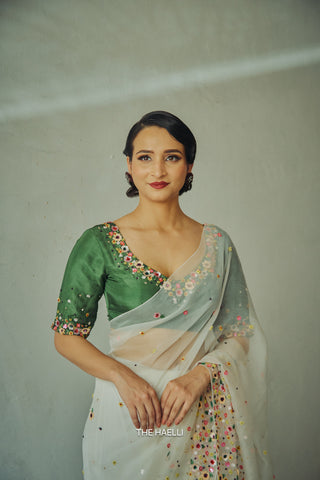 Lily White Single Border Organza Silk Saree