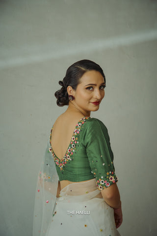 Lily White Single Border Organza Silk Saree