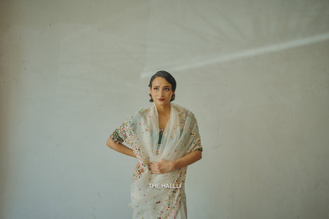 Lily White Single Border Organza Silk Saree