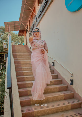 Ivy Pink Organza Silk Saree