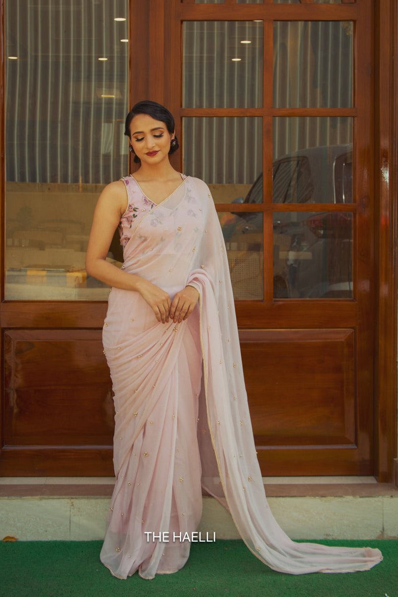 Ivy Pink Chiffon Silk Saree