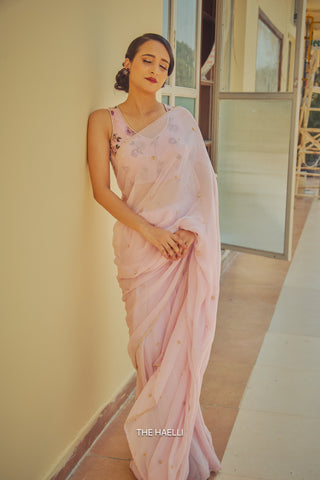 Ivy Pink Chiffon Silk Saree