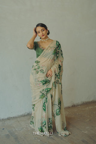 Cham Cham Beige Chiffon Silk Saree
