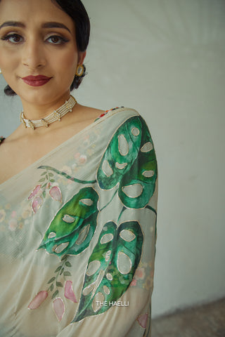 Cham Cham Beige Chiffon Silk Saree