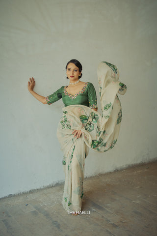 Cham Cham Beige Chiffon Silk Saree