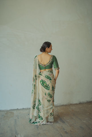 Cham Cham Beige Chiffon Silk Saree