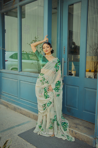 Cham Cham Beige Chiffon Silk Saree