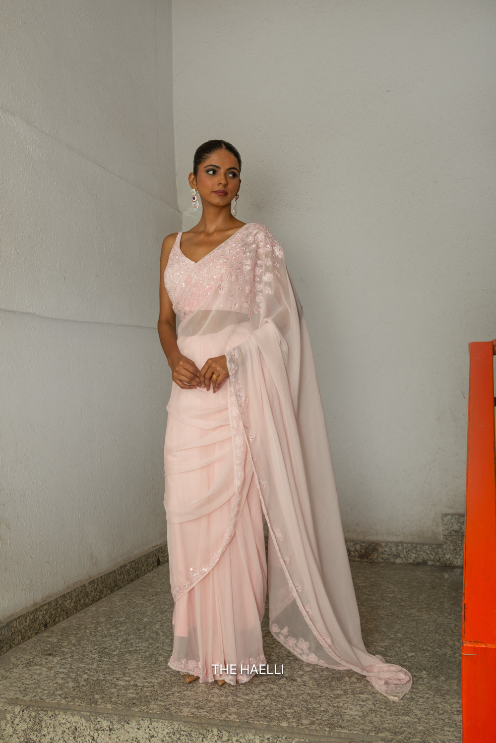 Carrie Pink Chiffon Silk Saree