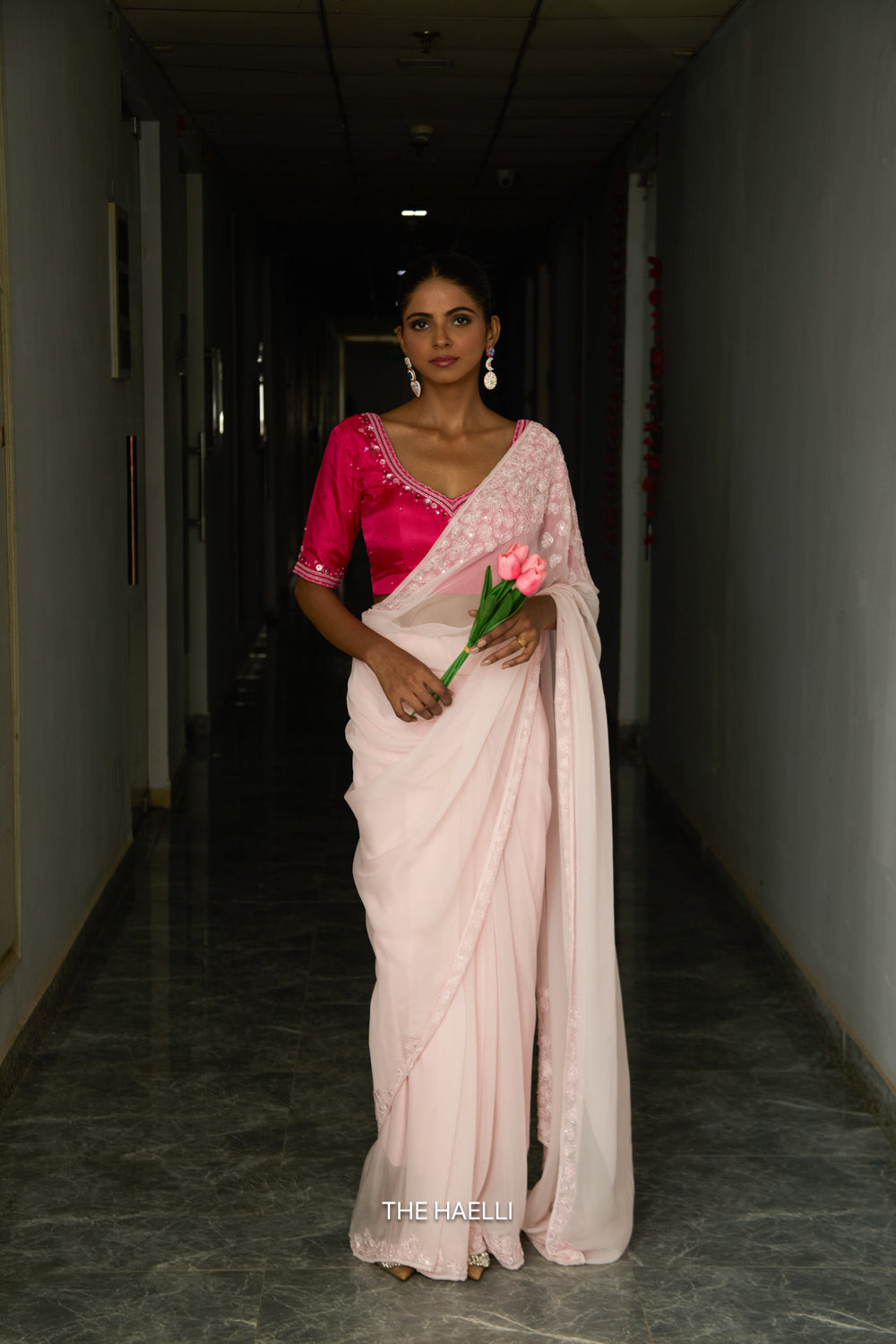 Carrie Pink Chiffon Silk Saree