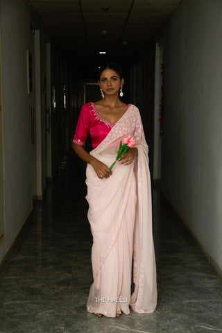 Carrie Pink Chiffon Silk Saree