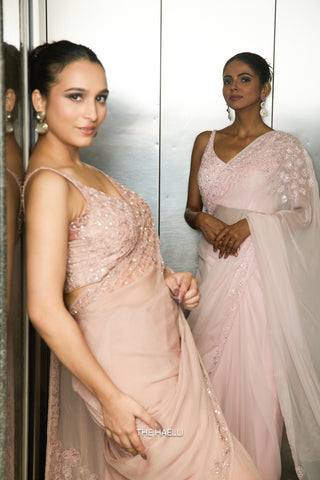 Carrie Pink Chiffon Silk Saree