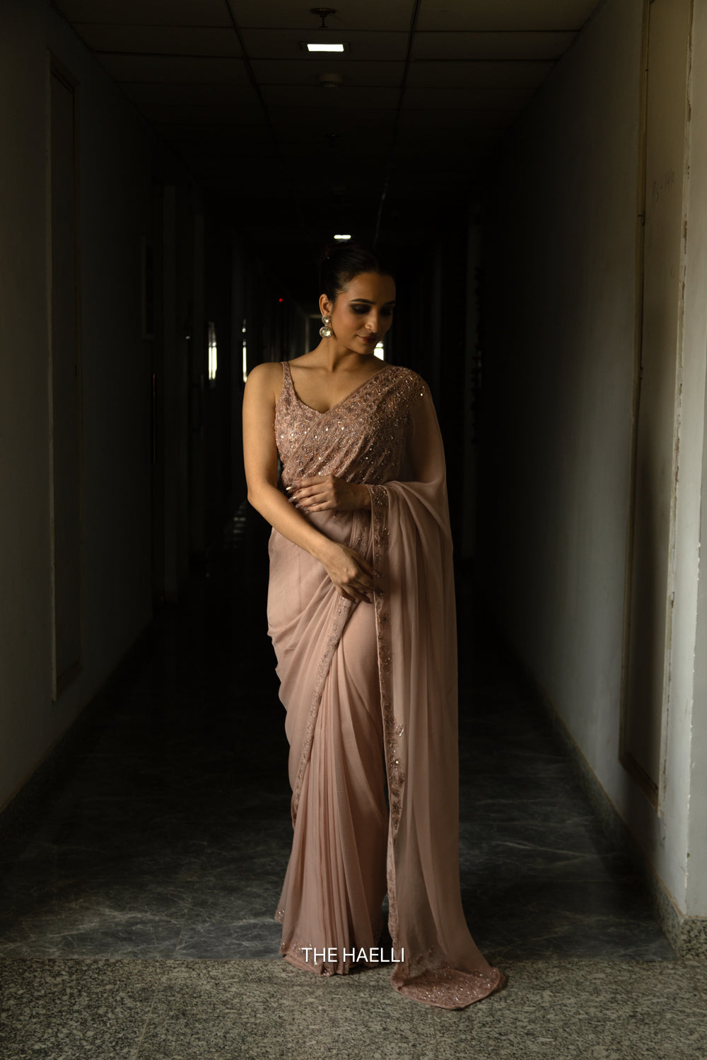Carrie Beige Chiffon Silk Saree