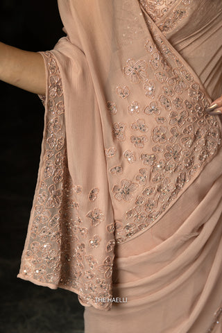 Carrie Beige Chiffon Silk Saree
