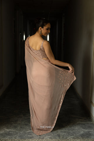 Carrie Beige Chiffon Silk Saree