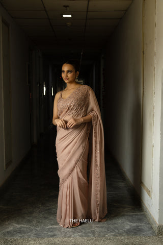 Carrie Beige Chiffon Silk Saree