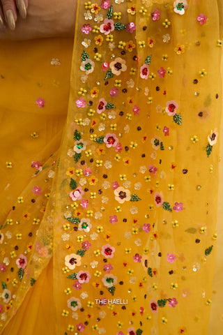 Lily Yellow Single Border Organza Silk Saree