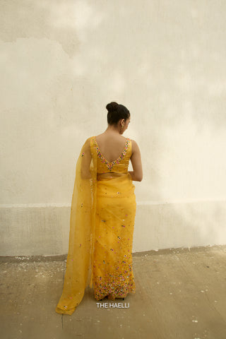 Lily Yellow Single Border Organza Silk Saree