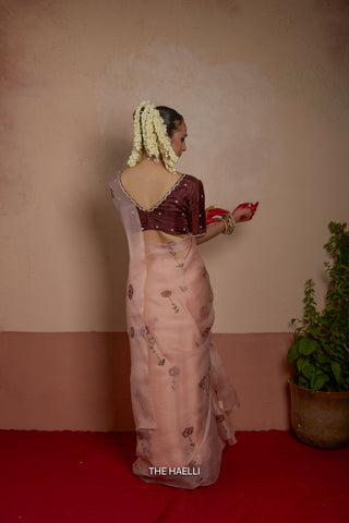 Flower Dairy Rose Organza Silk Saree
