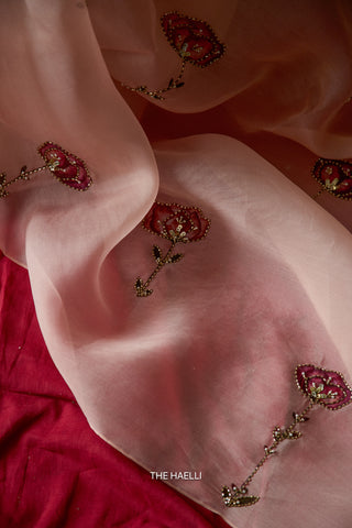 Flower Dairy Rose Organza Silk Saree