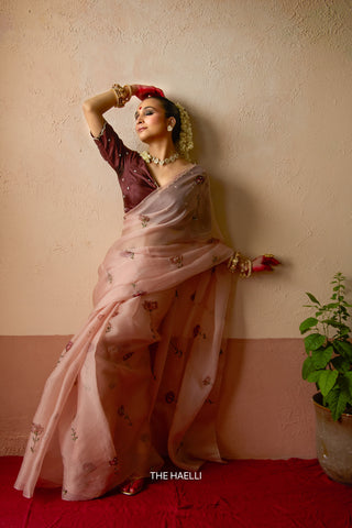Flower Dairy Rose Organza Silk Saree