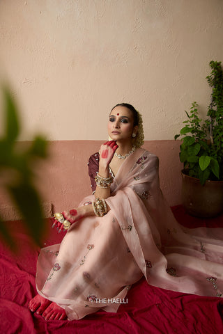 Flower Dairy Rose Organza Silk Saree