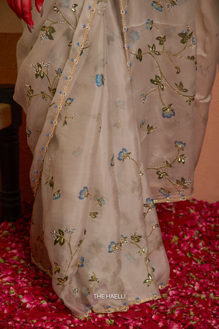 Bluebell Grey Organza Silk Saree