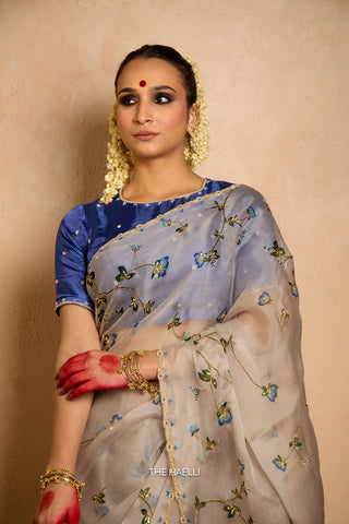 Bluebell Grey Organza Silk Saree