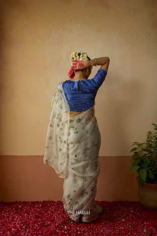 Bluebell Grey Organza Silk Saree