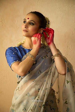 Bluebell Grey Organza Silk Saree