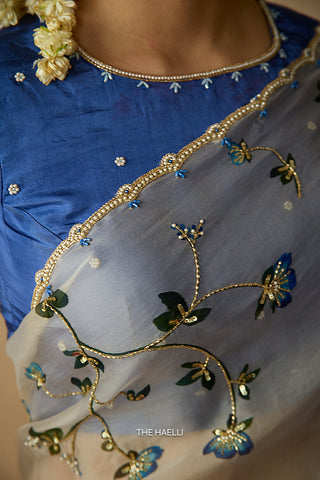 Bluebell Grey Organza Silk Saree