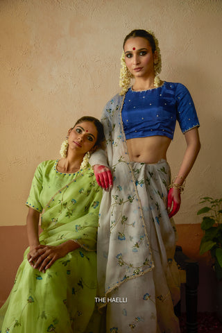 Bluebell Grey Organza Silk Saree