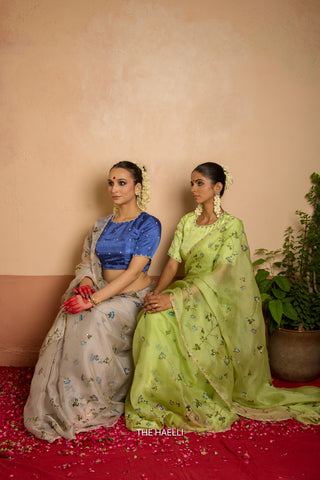 Bluebell Grey Organza Silk Saree