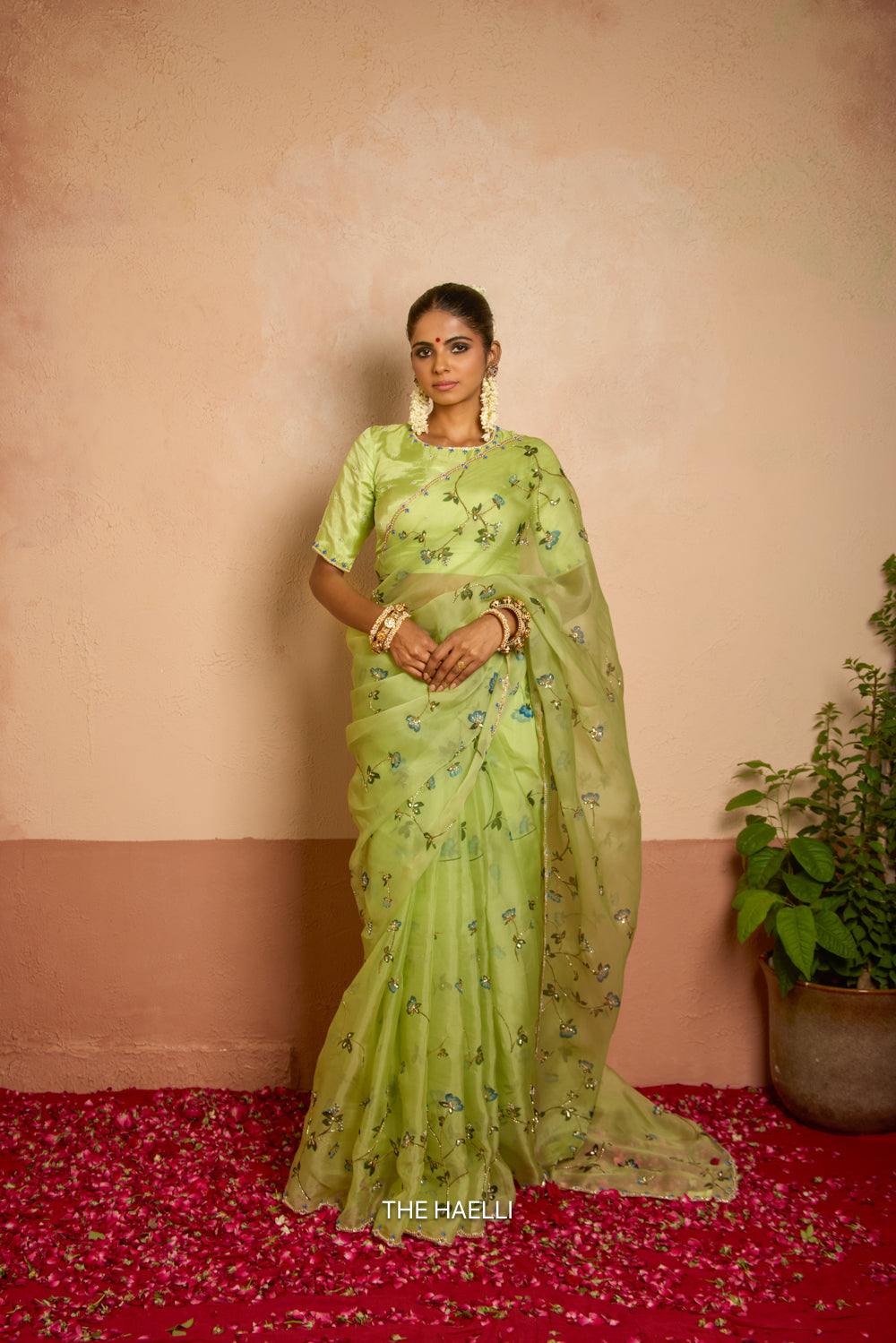 Bluebell Pistachio Organza Silk Saree