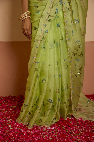 Bluebell Pistachio Organza Silk Saree