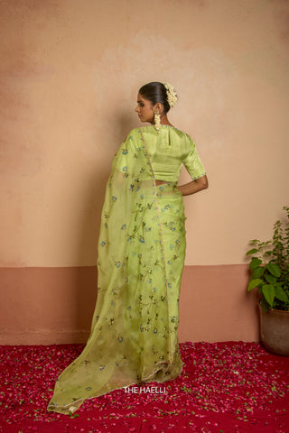 Bluebell Pistachio Organza Silk Saree
