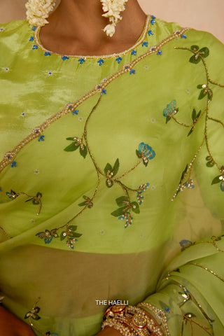 Bluebell Pistachio Organza Silk Saree